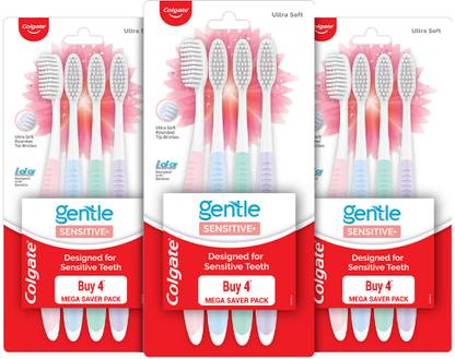 Colgate Gentle Sensitive Soft Bristles Toothbrush for Adults (4pcs x 3) Ultra Soft Toothbrush