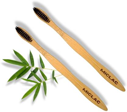 MICLAC Biodegradable Bamboo Toothbrush For Men And Women 2PCS Soft Toothbrush