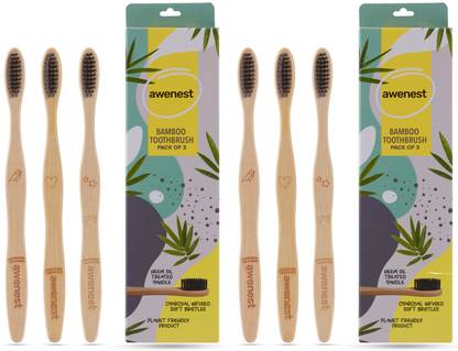 awenest Bamboo Toothbrush with Charcoal Activated Soft Bristles| Treated with Neem Oil | Extra Soft Toothbrush