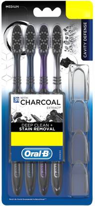 Oral-B Cavity Defense 123 Black with Charcoal Extract Medium Medium Toothbrush  (4 Toothbrushes) at Rs. 67