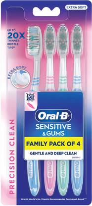 Oral-B Precision Clean Sensitive,Pack of 4, Gentle on Gums Extra Soft Toothbrush