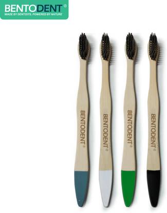 bentodent Charcoal Bamboo Toothbrush Adults Slim Teeth Whitening Soft Toothbrush