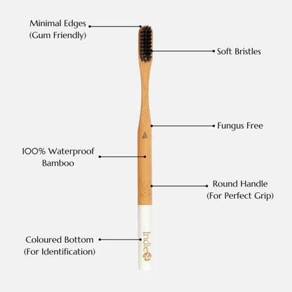 IndieBamboo Bamboo Toothbrush 100% Biodegradable Pack of 1 - White Handle Ultra Soft Toothbrush