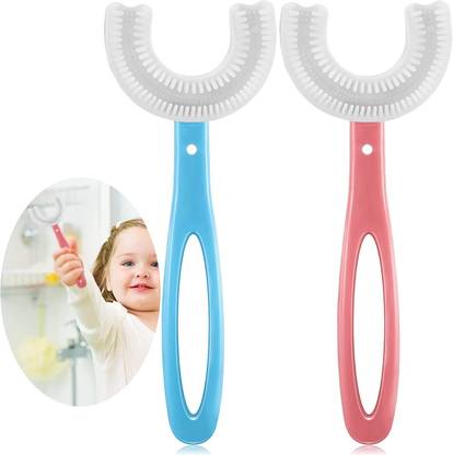 ZWEELAY 2 Pcs Kids U- Shaped Toothbrush, Food Grade Soft Silicone brush Soft Toothbrush