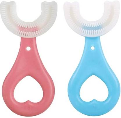 Auryx U Shaped Toothbrush for Kids 2 Pcs with Silicone Head Extra Soft Toothbrush