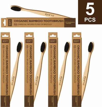 eyurva 5 Pcs. bamboo natural wooden eco-friendly toothbrush with soft bristles Soft Toothbrush