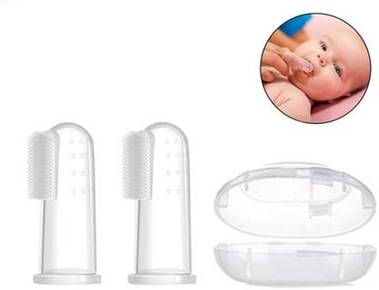 LuvLap Silicone Baby Finger/Mouth Toothbrush with Case Set, Infant Training Soft Extra Soft Toothbrush