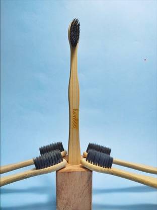 Bamboo Anna Premium Bamboo Toothbrush With Activated Charcoal Bristle (Pack Of 5) Soft Toothbrush