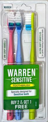 Warren Sensitive Toothbrush - Specially Designed for Sensitive Teeth - multicolour Ultra Soft Toothbrush