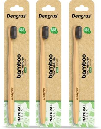 Dencrus NATURAL CLEAN Bamboo Toothbrush with Charcoal Activated, Eco-friendly Ultra Soft Toothbrush