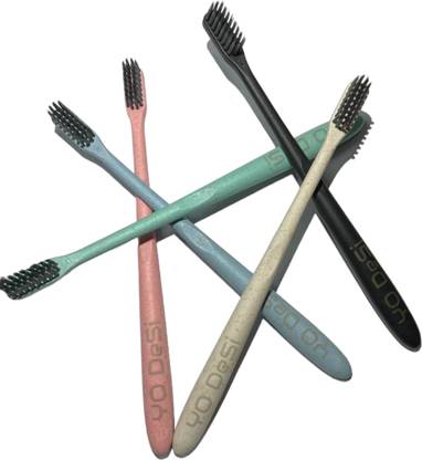 YO Desi Eco-Friendly Toothbrush, Charcoal infused Bamboo Bristles Soft Toothbrush