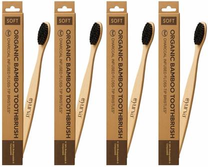 eyurva 4 Pcs. bamboo natural wooden eco-friendly toothbrush with soft bristles Soft Toothbrush