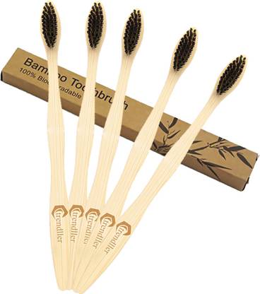 Trendller 5 Organic Bamboo Toothbrush with Charcoal Activated Soft Bristles Extra Soft Toothbrush