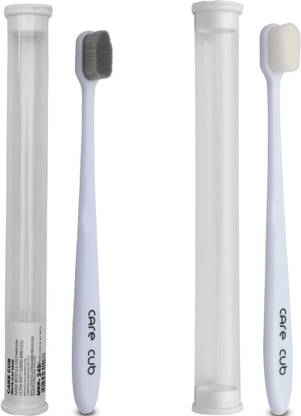 CARE CUB White Flat with White & Black Bristle MicroNano Bristle for Sensitive Teth Ultra Soft Toothbrush