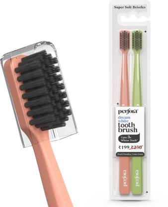 Perfora Dream White Toothbrush- Activated Charcoal Bristle - Peach Paradise & Lime Green Ultra Soft Toothbrush
