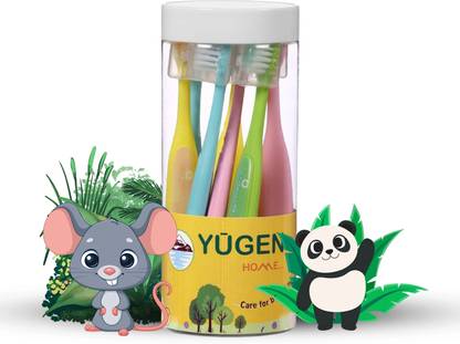 YUGEN HOME Kids Cartoon Toothbrush With Cap | Dental Floss Kids Toothbrushes with Jar Soft Toothbrush