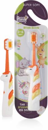 Beebaby Unicorn Shape Brush Buddy Soft Tapered Bristles Kids Toothbrush. BPA Free|Orange Extra Soft Toothbrush