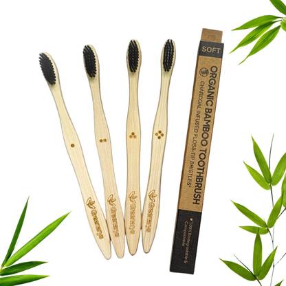 Greenarys Bamboo Toothbrush| Breath Freshening| Eco‑Friendly| Charcoal Bristle Extra Soft Toothbrush