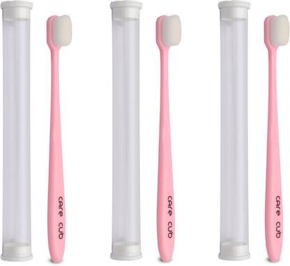 CARE CUB Pink Flat Nano10000 White Bristl BPA Free Perfect For Sensitive Teth Ultra Soft Toothbrush