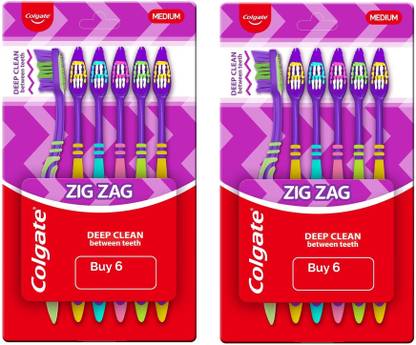 Colgate ZigZag Toothbrush, 12pcs- Medium (Pack of 6) Medium Toothbrush