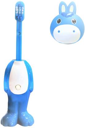BABIQUE brush Toy Head Push Button for no contamination Gentle on &Gums - blue Soft Toothbrush