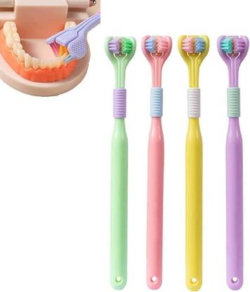 DOKMOE 3Pcs 3-Sided Toothbrush, Cleaning Toothbrush, Non-Slip V-Shaped Brush & Cleaning Ultra Soft Toothbrush