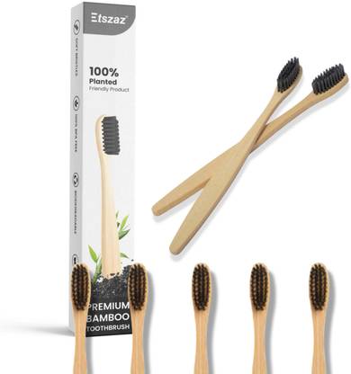 Etszaz 5 PCS Bamboo Toothbrush with Ultra-Soft Charcoal activated Bristles Extra Soft Toothbrush