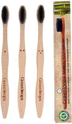 GREENLOOPS Bamboo toothbrush Charcoal Infused Bristle Soft Toothbrush