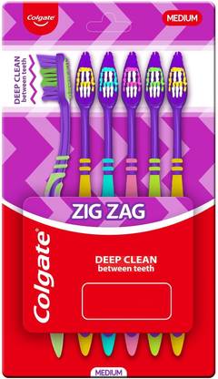 Colgate ZigZag Medium Bristle Multicolour, Compact Brush Head Medium Toothbrush