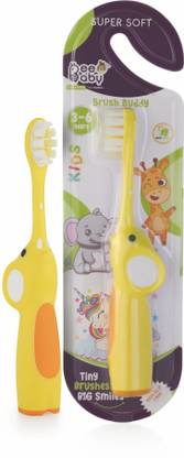 Beebaby Elephant Shape Brush Buddy Soft Tapered Bristles Kids Toothbrush BPA Free Yellow Extra Soft Toothbrush