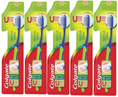 Colgate Slimsoft Ortho toothbrush U Shaped Bristle Design Pack of 5 brushes Extra Soft Toothbrush