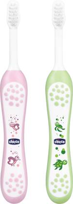 Chicco TOOTHBRUSH SET PK+GREEN 6M-36M Ultra Soft Toothbrush