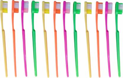 RARE-ZONE Pack of 12 Rosy Soft- Medium Tooth Brush, Medium Toothbrush