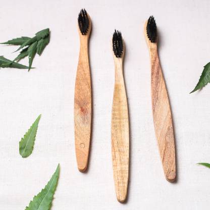 Tanvika Eco-Friendly Neem Wood Toothbrush Set of 3 Soft Toothbrush