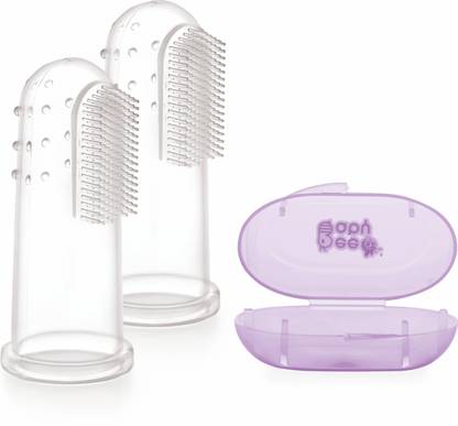 Beebaby Silicone Finger Brush with Carry Case For Baby (Pack of 2) Violet Ultra Soft Toothbrush