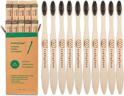 StupidCart Bamboo Toothbrush Charcoal Black Bristles Extra Soft Toothbrush