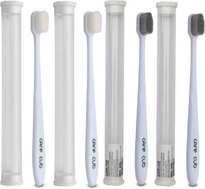 CARE CUB White Flat with 2White & 2Black Bristle MicroNano Bristle for Sensitive Teth Ultra Soft Toothbrush