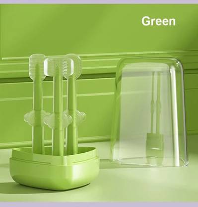 Magic Pebbles Baby Silicon Toothbrush 3 in 1 Set for Newborn Baby/Infants/Kids Ultra(Green) Extra Soft Toothbrush