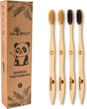 नैचुरली Eco Friendly 100% Natural Bamboo Toothbrush Teeth Whitening Soft Bristles टूथब्रश