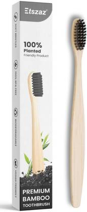 Etszaz Bamboo Toothbrush with Ultra-Soft Charcoal activated Bristles Extra Soft Toothbrush