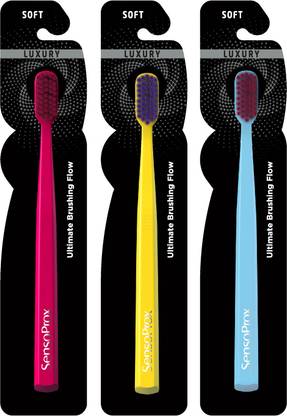 SENSOPROX Ultra Smooth Pack of 3 Pink, Yellow & Blue Extra Soft Toothbrush