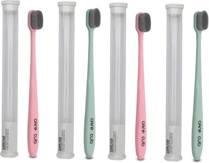 CARE CUB Green & Pink Flat Nano10000 Bristle BPA Free Effect For Sensitive Teeth Extra Soft Toothbrush