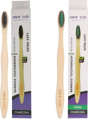 CARE CUB NeemChrcol&Black Bambo Toothbrush EcoFrindly Antibacterial Biodegradable Soft Toothbrush