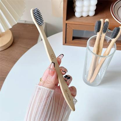 Athelas Activated Charcoal Bristles Bamboo Charco Soft Toothbrush