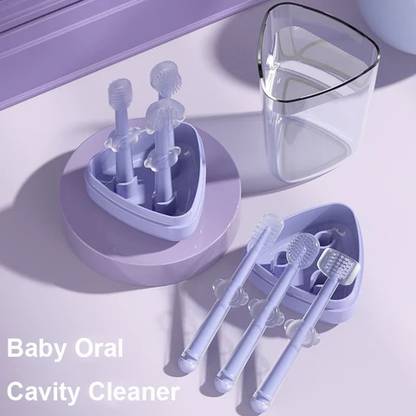 Magic Pebbles Baby Silicon Toothbrush 3 in 1 Set for Newborn Baby/Infants/Kids Ultra (Purple) Extra Soft Toothbrush