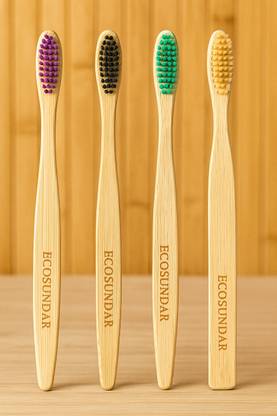 Ecosundar Bamboo Toothbrush Biodegradable || Pack of 4 (Ultra Soft Bristles) Extra Soft Toothbrush