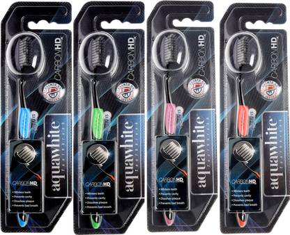 aquawhite Carbon HD Adult Toothbrush, Carbon Infused Bristles, Pack of 4 Ultra Soft Toothbrush