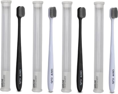 CARE CUB White & Black Flat Nano10000 Bristle BPA Free Effect For Sensitive Teeth Extra Soft Toothbrush