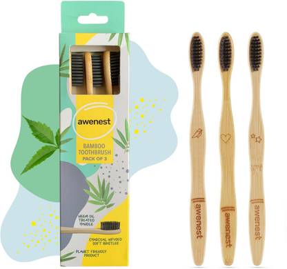 awenest Bamboo with Charcoal Activated Bristles| Treated with Neem Oil | Extra Soft Toothbrush