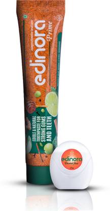 Edinora Prime Ayurvedic Toothpaste 45gm + Dental Floss | Combo | Dental Floss (25 m) | Toothpaste